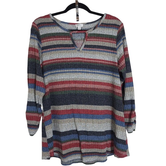 Avenue Sweaters - Avenue Womens Sweater Gray Red Green Blue Ribbed Knit Pullover Keyhole 14 16 XL